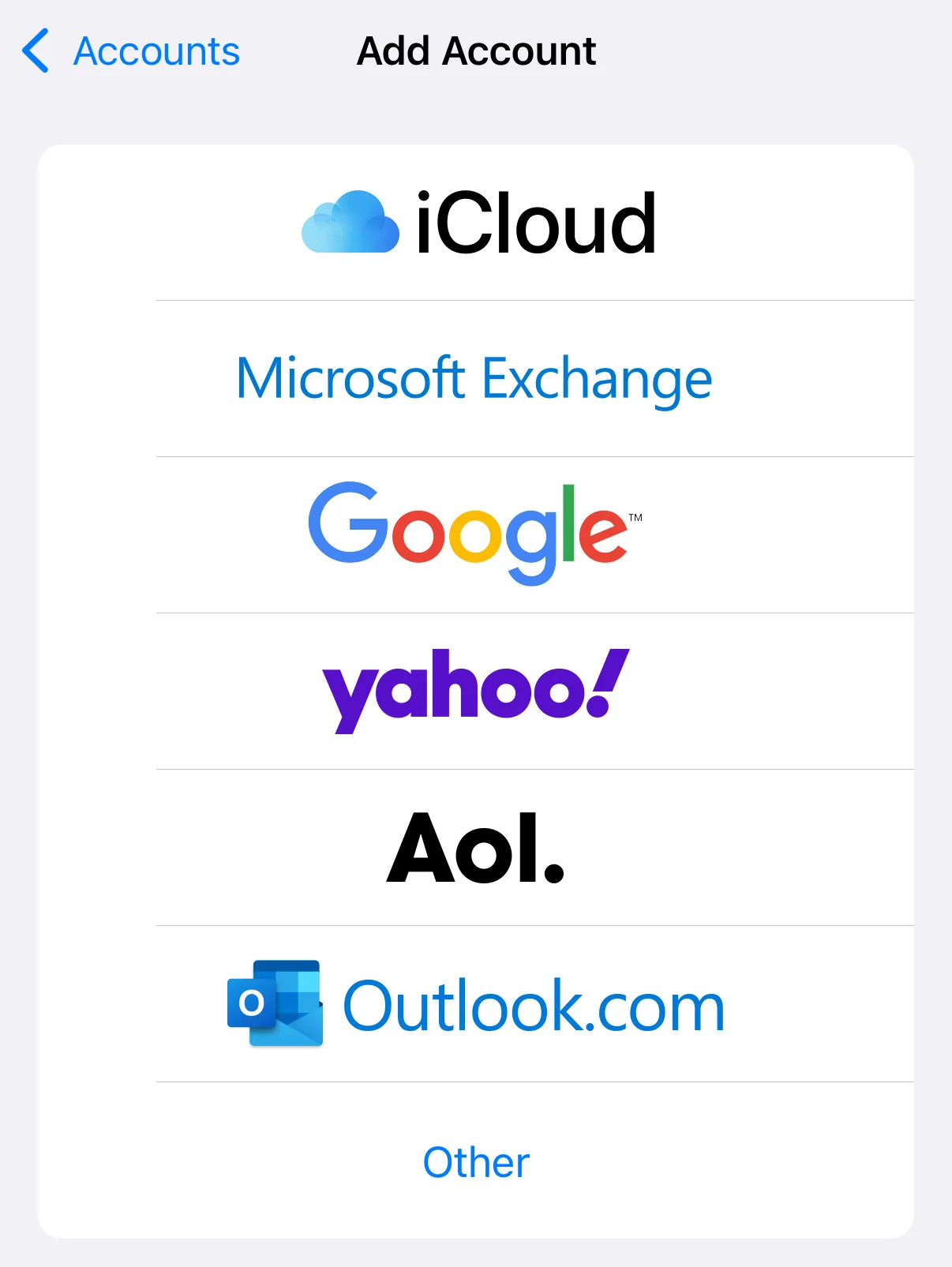 Mail Accounts Types