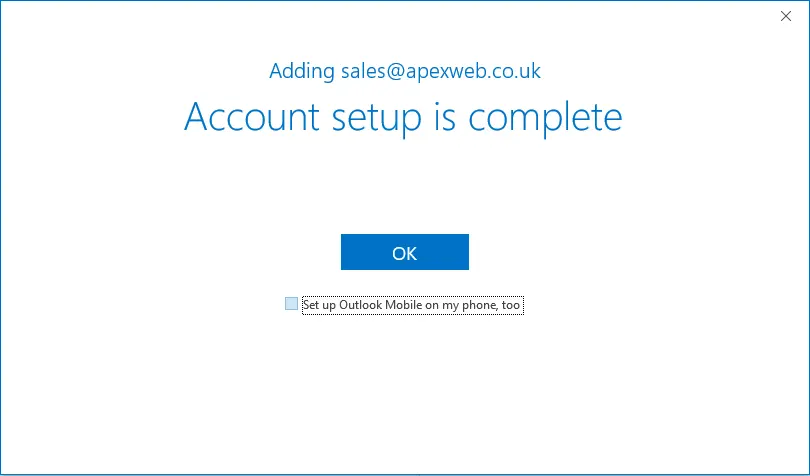 Outlook Account setup complete
