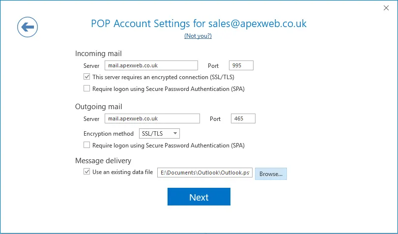 Outlook account settings